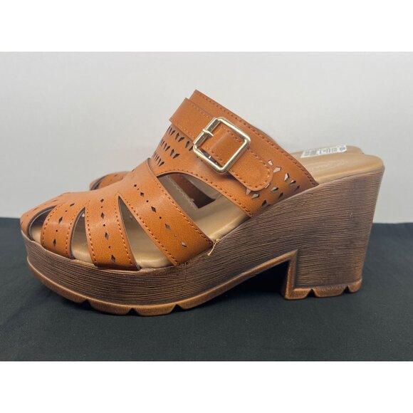 Atalina Womens Tan Cut-Out Platform Wedge Sandals Size 8.5 - Picture 6 of 8